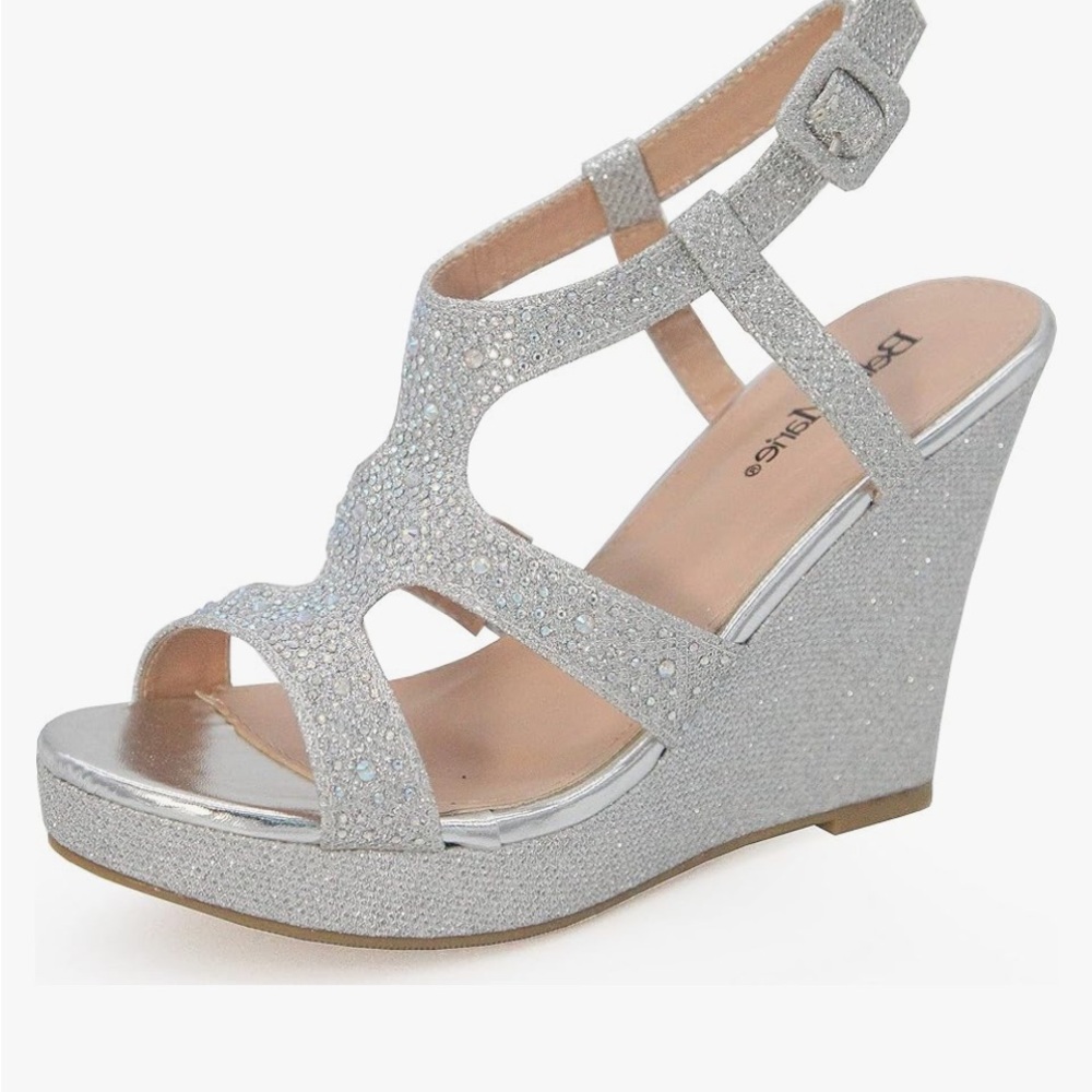 Bella Marie Santo Women's Rhinestone
Wedge Sandal Silver Slingback 6.5